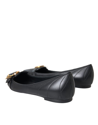 Dolce &amp; Gabbana Black Devotion Leather Pointy Flats Shoes