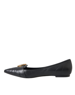 Dolce &amp; Gabbana Black Devotion Leather Pointy Flats Shoes