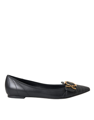 Dolce &amp; Gabbana Black Devotion Leather Pointy Flats Shoes