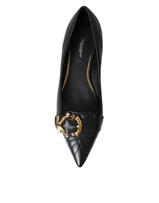 Dolce &amp; Gabbana Black Devotion Leather Pointy Flats Shoes