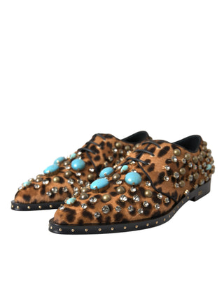 Dolce &amp; Gabbana Brown Leopard Hair Crystal Dress Broque Shoes