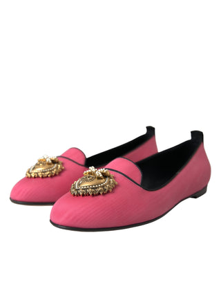 Dolce &amp; Gabbana Pink Velvet Slip On Loafers Flats Shoes