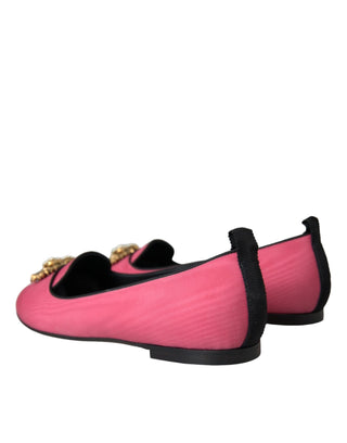 Dolce &amp; Gabbana Pink Velvet Slip On Loafers Flats Shoes