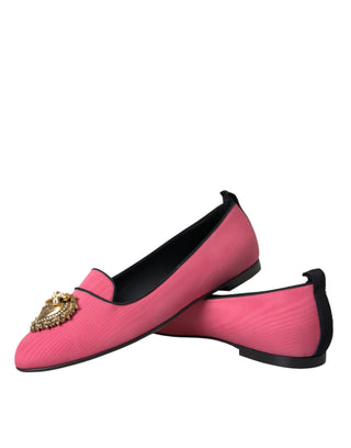 Dolce &amp; Gabbana Pink Velvet Slip On Loafers Flats Shoes