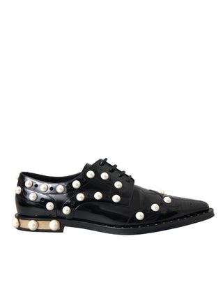 Dolce &amp; Gabbana Black Leather Faux Pearl Dress Broque Shoes