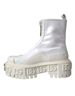 Dolce & Gabbana White Leather Rubber Logo Ankle Boots Shoes