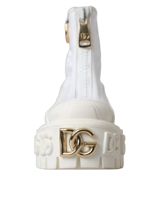 Dolce & Gabbana White Leather Rubber Logo Ankle Boots Shoes