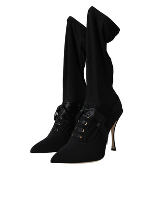 Dolce &amp; Gabbana Black Stiletto Heels Mid Calf Boots Shoes