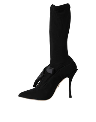 Dolce &amp; Gabbana Black Stiletto Heels Mid Calf Boots Shoes