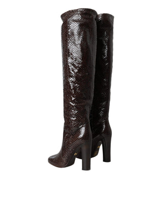 Dolce &amp; Gabbana Brown Exotic Leather Heels High Boots Shoes