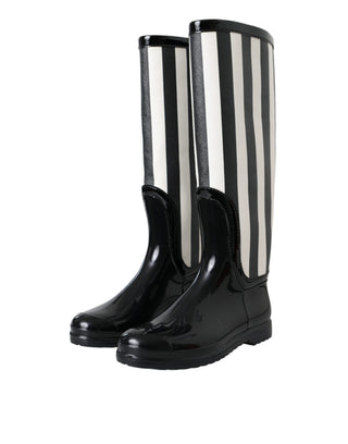 Dolce &amp; Gabbana Black Rubber Knee High Flat Boots Shoes