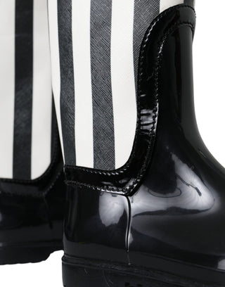 Dolce &amp; Gabbana Black Rubber Knee High Flat Boots Shoes