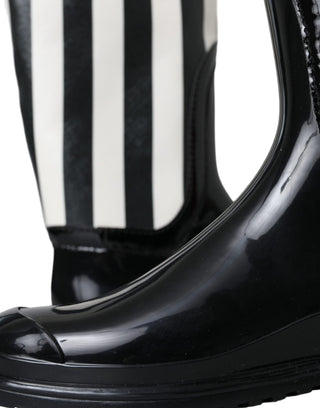 Dolce &amp; Gabbana Black Rubber Knee High Flat Boots Shoes