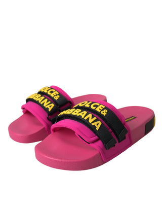 Dolce &amp; Gabbana Pink Black Logo Beachwear Flats Sandals Shoes