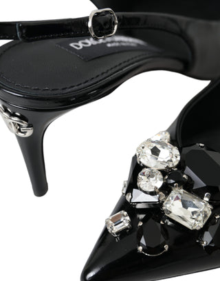 Dolce & Gabbana Black Patent Leather Crystal Slingback Shoes