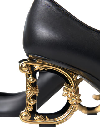 Dolce &amp; Gabbana Black Leather Logo Heels Mary Janes Pumps Shoes