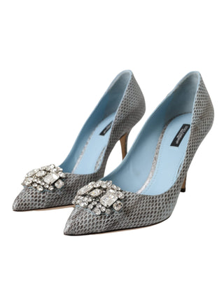 Dolce &amp; Gabbana Light Blue Exotic Leather Crystal Bellucci Shoes