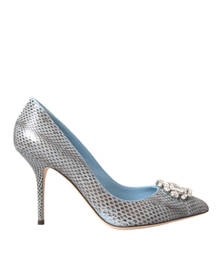 Dolce &amp; Gabbana Light Blue Exotic Leather Crystal Bellucci Shoes