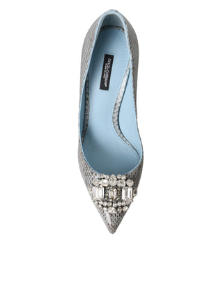 Dolce &amp; Gabbana Light Blue Exotic Leather Crystal Bellucci Shoes