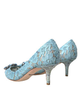 Dolce &amp; Gabbana Blue Taormina Lace Crystal Heel Pumps Shoes