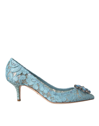 Dolce &amp; Gabbana Blue Taormina Lace Crystal Heel Pumps Shoes