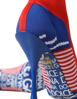 Dolce & Gabbana Red Blue Stretch Sock Style Ankle Boots Logo Shoes