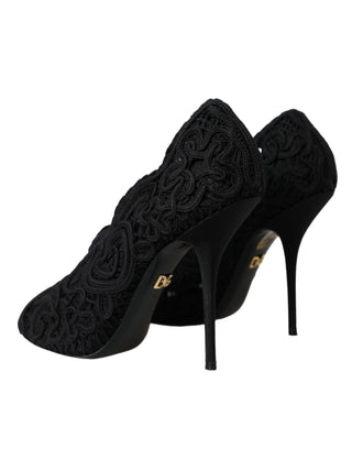 Dolce &amp; Gabbana Black Cordonetto Ricamo Pump Open Toe Shoes