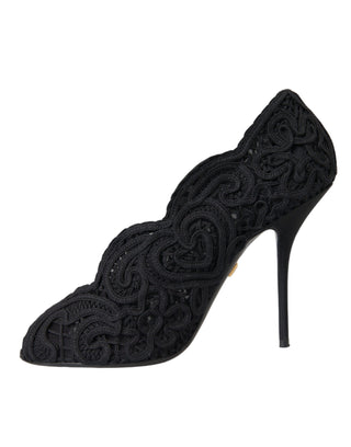 Dolce &amp; Gabbana Black Cordonetto Ricamo Pump Open Toe Shoes