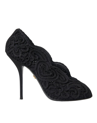 Dolce &amp; Gabbana Black Cordonetto Ricamo Pump Open Toe Shoes