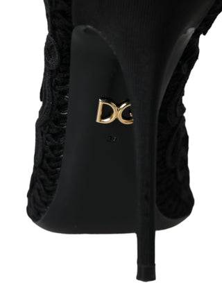 Dolce &amp; Gabbana Black Cordonetto Ricamo Pump Open Toe Shoes