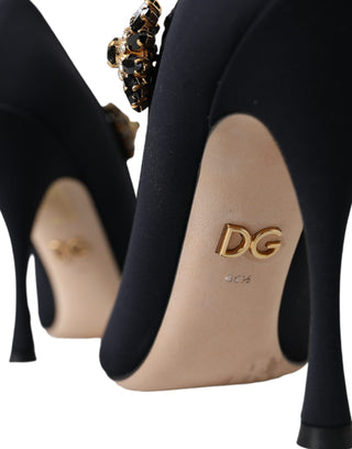 Dolce &amp; Gabbana Black Mary Jane Jersey Crystal Pumps Shoes