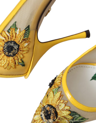 Dolce &amp; Gabbana Yellow Sunflower Mesh Heels Pumps Shoes