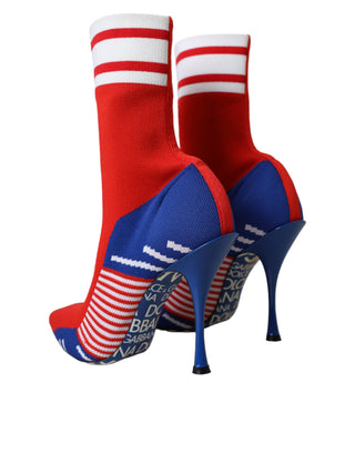 Dolce &amp; Gabbana Red Blue Stretch Sock Style Short Boots Logo Shoes