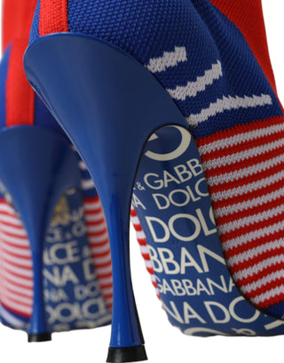 Dolce &amp; Gabbana Red Blue Stretch Sock Style Short Boots Logo Shoes