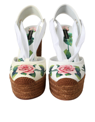 Dolce &amp; Gabbana White Floral Wedge Heels Sandals Shoes