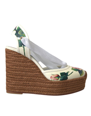 Dolce &amp; Gabbana White Floral Wedge Heels Sandals Shoes