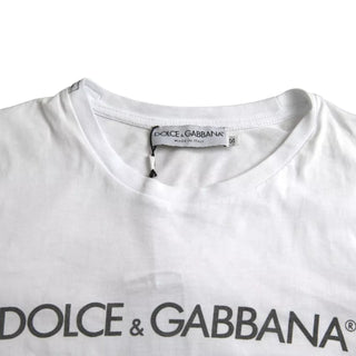 Dolce & Gabbana White Logo Cotton Crew Neck Short Sleeves T-shirt