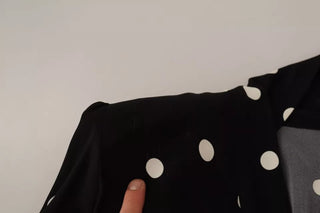 Dolce & Gabbana Black Polka Dots Silk Pussy Bow Long Sleeves Top