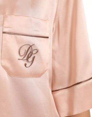 Dolce & Gabbana Pink Silk Long Sleeves Logo Pajama Blouse Top