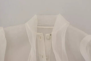 Dolce & Gabbana White Ascot Collar Long Sleeves Blouse Top