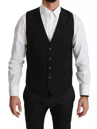 Dolce & Gabbana Black Stretch Waistcoat Formal Dress Wool Vest