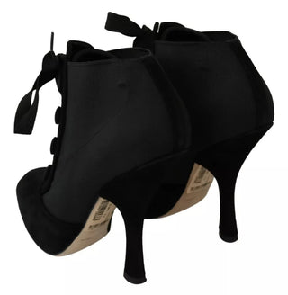 Dolce &amp; Gabbana Black Suede Stretch Ankle Boots Booties Shoes