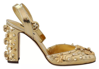 Dolce & Gabbana Gold Studs Vally Slingback Sandals Shoes