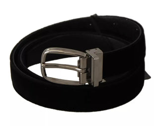 Dolce &amp; Gabbana Black Velvet Silver Tone Metal Buckle Belt