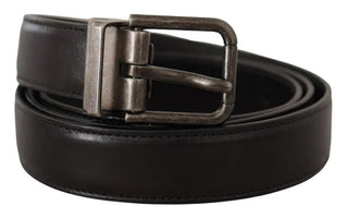 Dolce &amp; Gabbana Black Calf Leather Vintage Logo Metal Buckle Belt