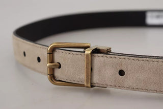 Dolce &amp; Gabbana Beige Velvet Leather Gold Tone Metal Buckle Belt