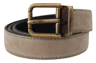 Dolce &amp; Gabbana Beige Velvet Leather Gold Tone Metal Buckle Belt