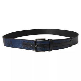 Dolce &amp; Gabbana Black Blue Leather Silver Metal Buckle Belt