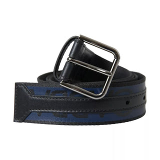 Dolce &amp; Gabbana Black Blue Leather Silver Metal Buckle Belt