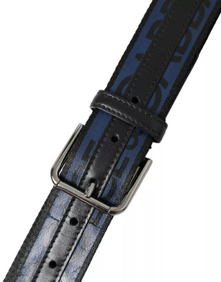 Dolce &amp; Gabbana Black Blue Leather Silver Metal Buckle Belt